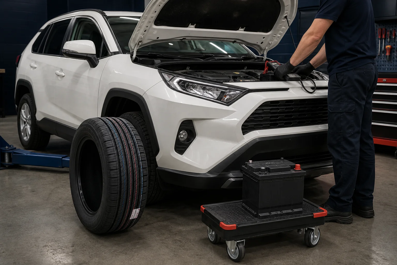 Tyres and batteries. Banner.